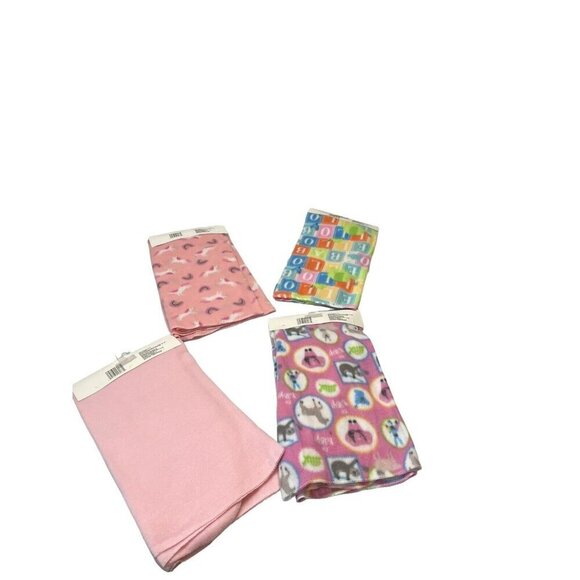 Lot Of 4 Angel of Mine 30 x 30 Fleece Baby Blankets Pink And Multicolor - Picture 2 of 3
